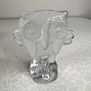 Vintage Kosta Boda Sweden Art Glass Owl Figurine by Erik Höglund Handmade 5”